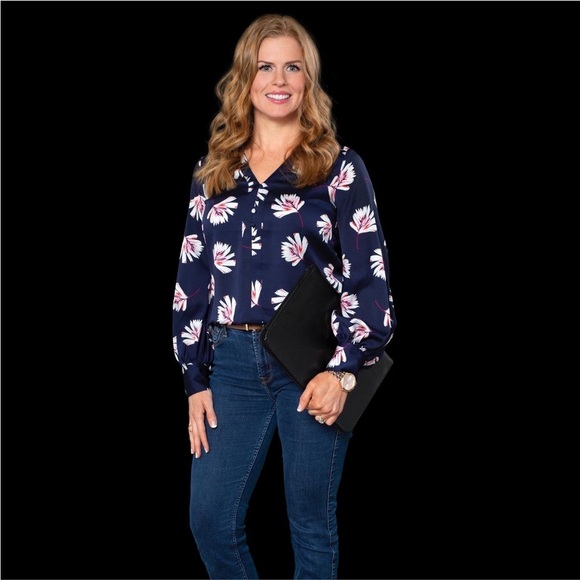Express Floral Navy Blouse size Small - Picture 1 of 6